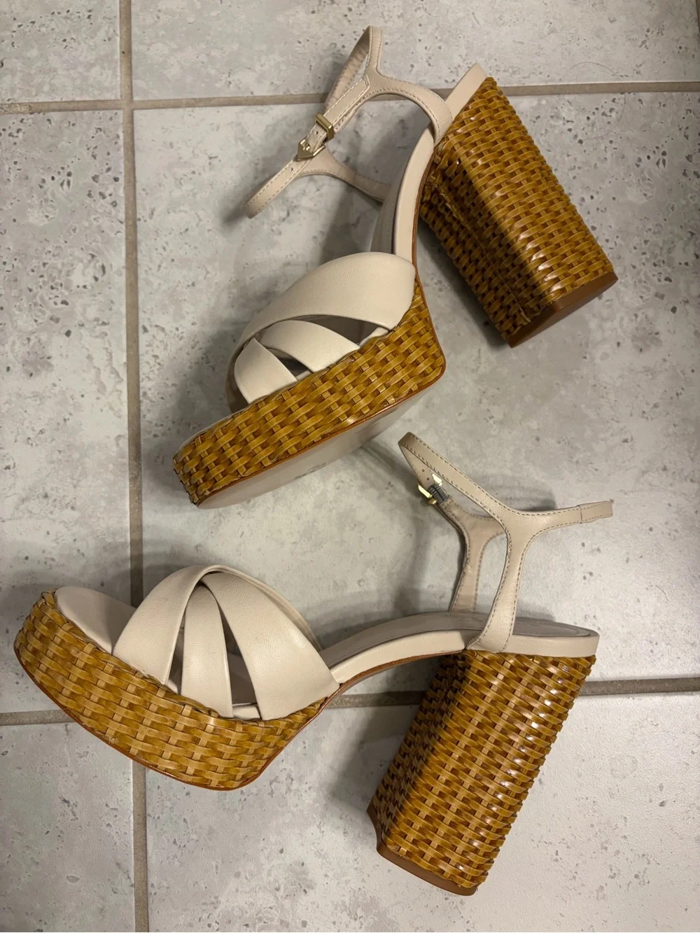Schutz |Keefa Resort Straw Beige Woven Platform Sandal with Ankle Strap|Sz 10.5
